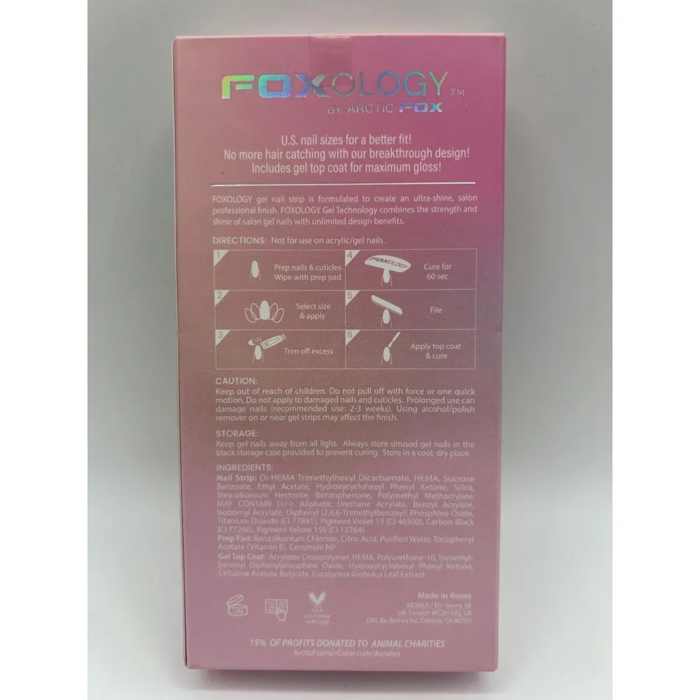 Foxology by Arctic Fox Amore Gel Nail Kit 30 Strips Pink Heart Glitter Vegan NEW